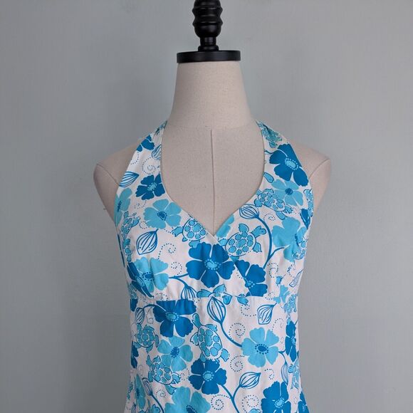 Vintage Lilly Pulitzer Dress Halter Mini 90S Y2K Tropical Floral Turtle Blue 8 - Picture 5 of 11